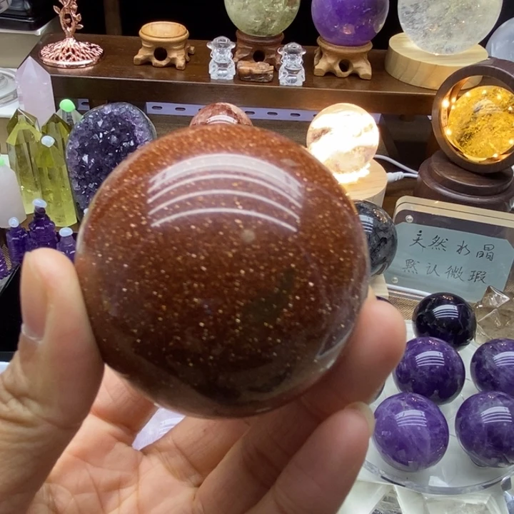 水晶摆件未镶嵌金沙石球