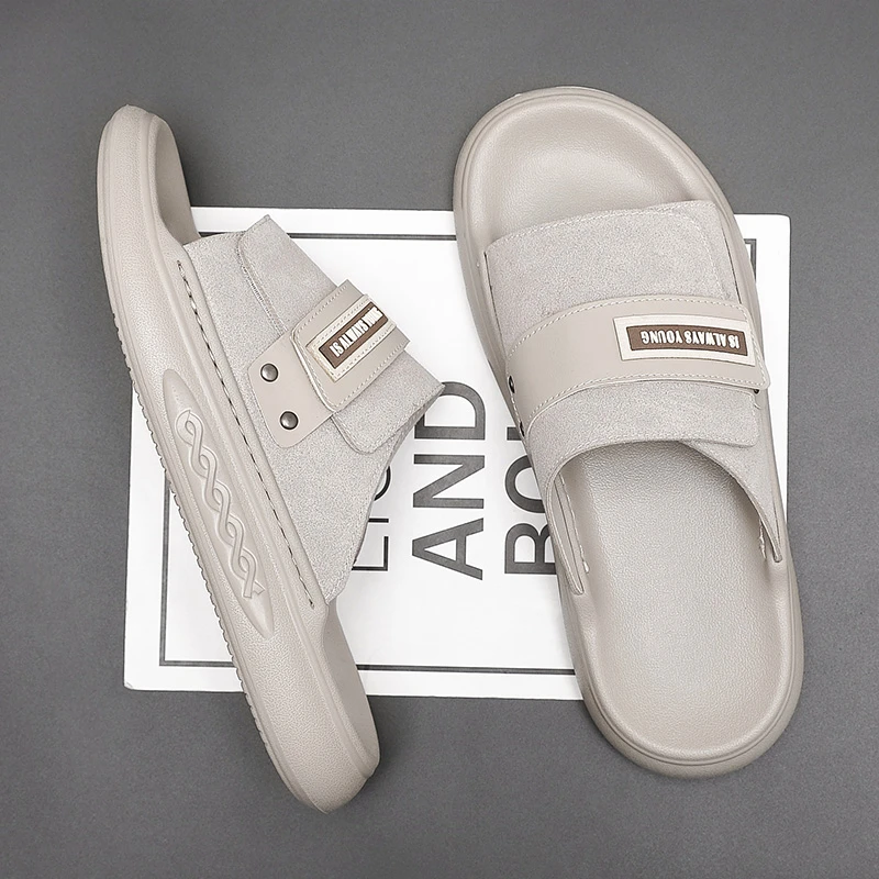 法菲欧厚底复古休闲防滑拼色夏季一字拖男鞋时尚外穿大码室外沙滩