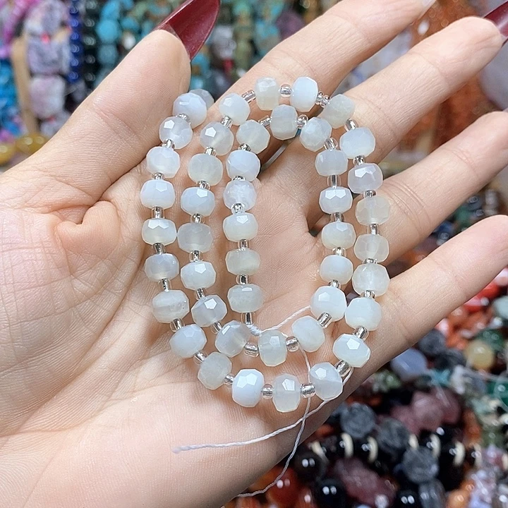 玛瑙/玉髓未镶嵌珠宝半成品天然白月光切面车轮卡7.5mm