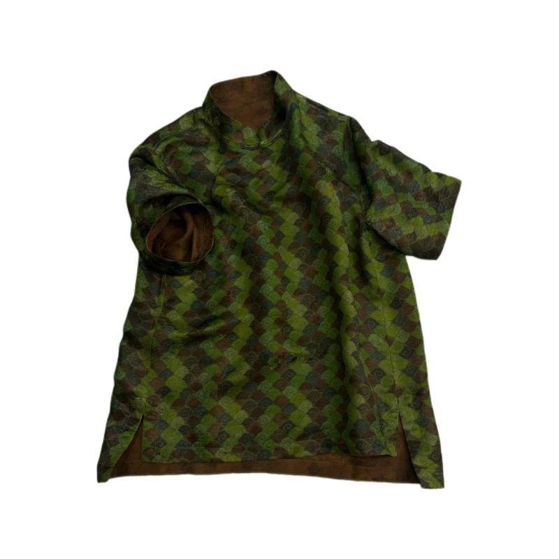 【翡翠云海】重工桑蚕丝香云纱花萝祥云斜襟新中式时尚国风上衣