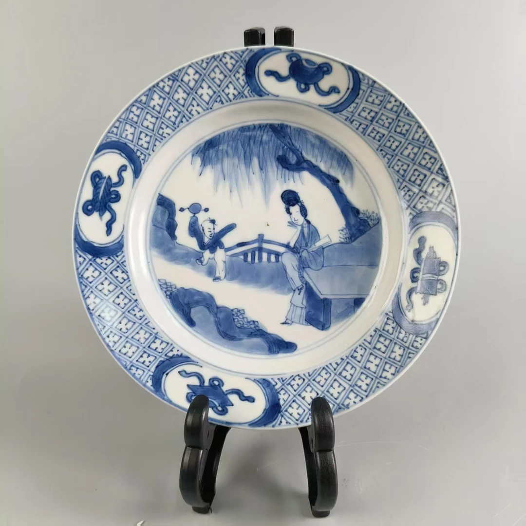 康 青花三娘教子赏盘XX-0219-直径16 高度2.5