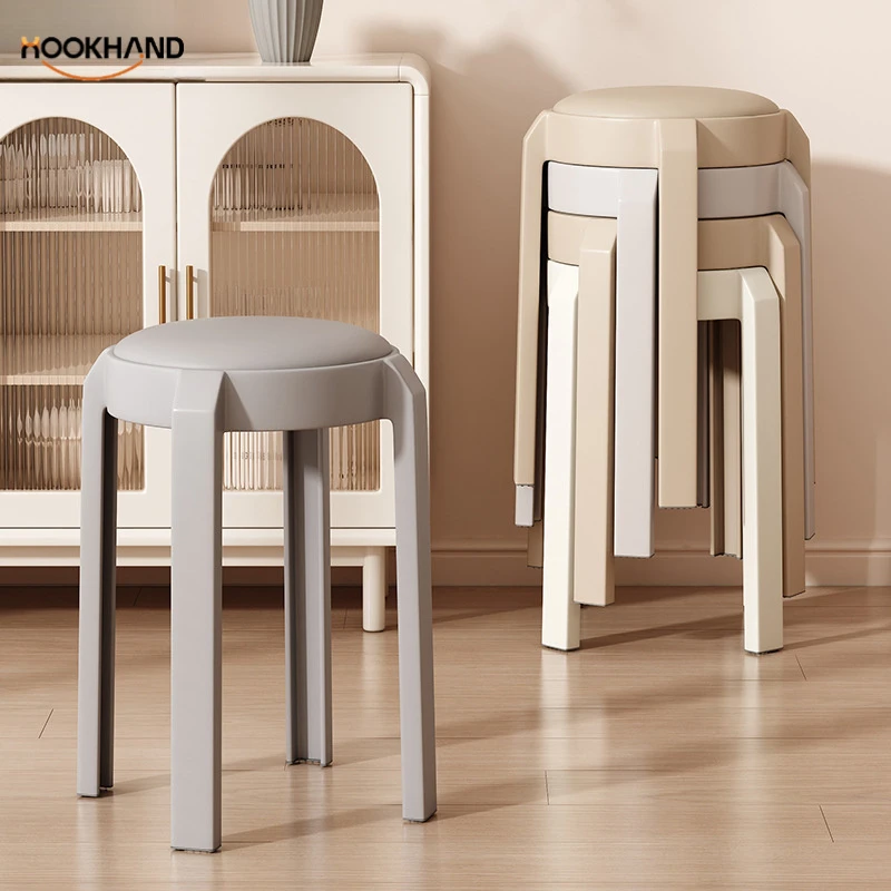 塑料餐凳家用北欧餐厅可叠放软包凳子备用高板凳排队等候吃饭凳子