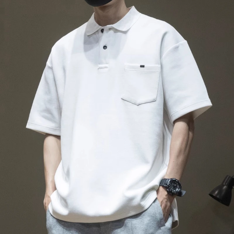 高级感Polo衫短袖男夏季休闲大码宽松半袖男士300g重磅翻领体恤衫