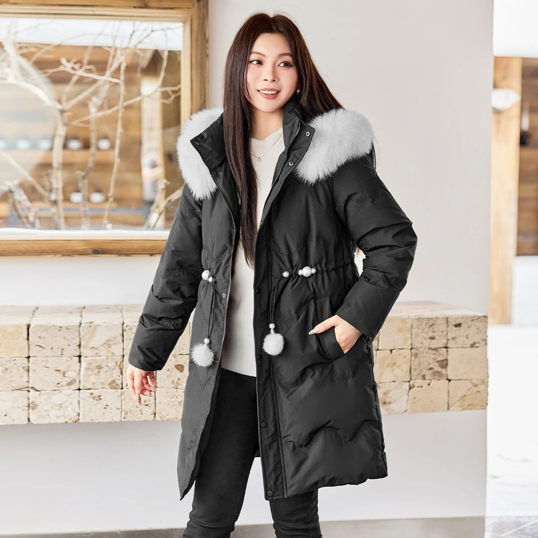 【高克重90白鸭绒】MsShe大码女装2025冬装可拆狐狸毛外套M2511002