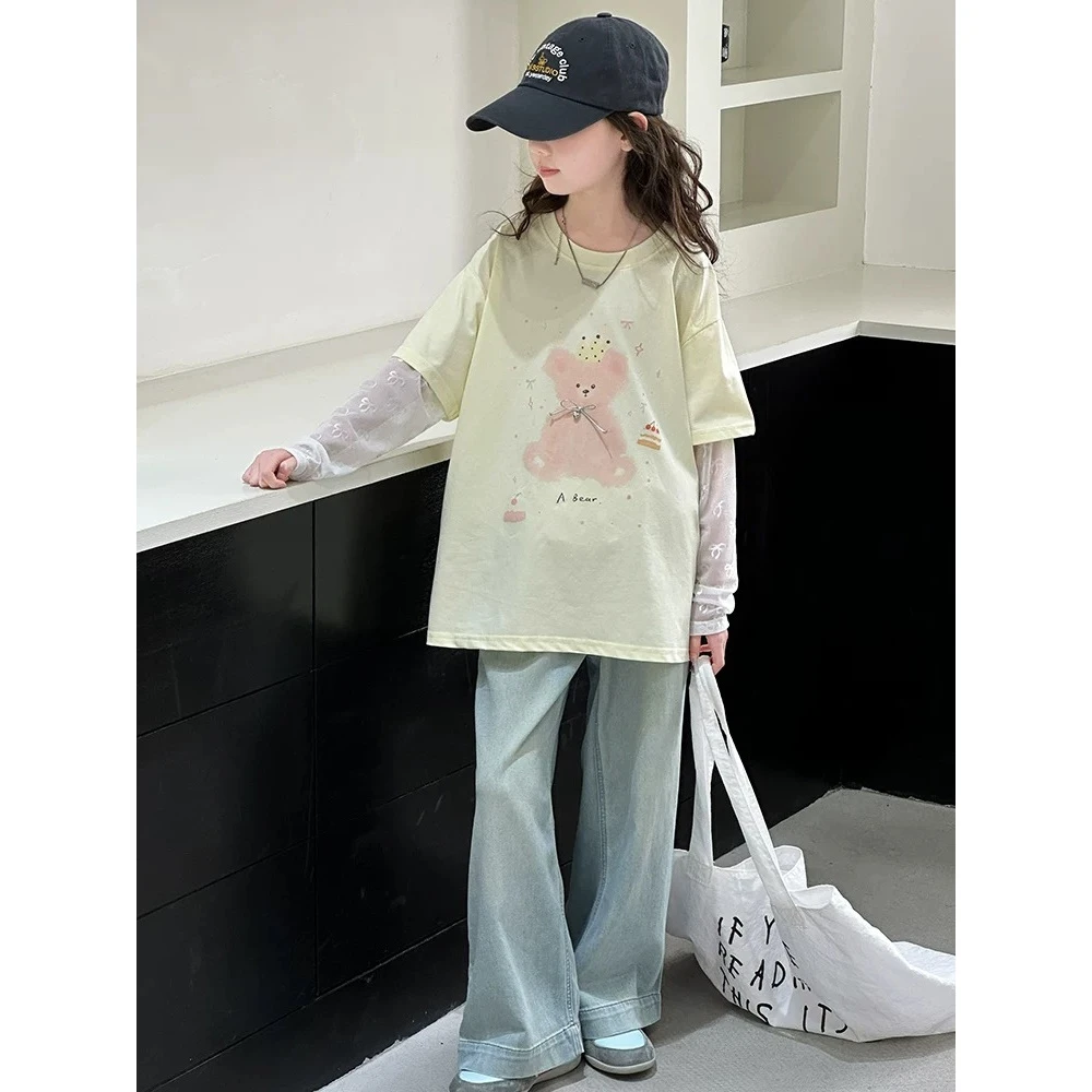 【清货】2025夏可爱生日小熊防晒蕾丝半袖T恤(100%棉) D321 321