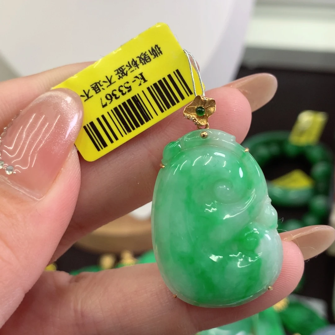 翡翠18K金镶嵌吊坠(不含链)