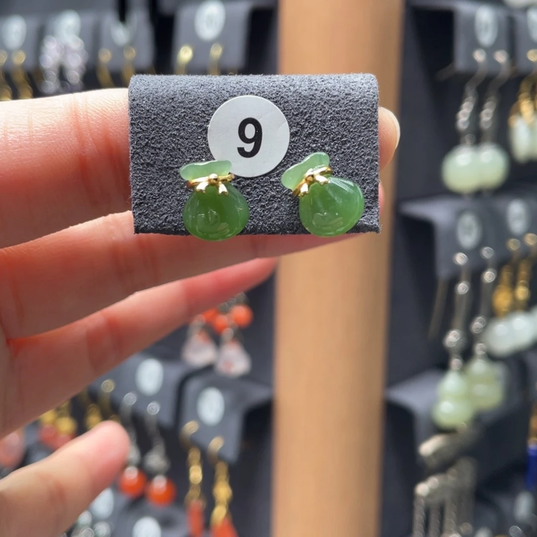 和田玉耳饰银S925镶嵌00009