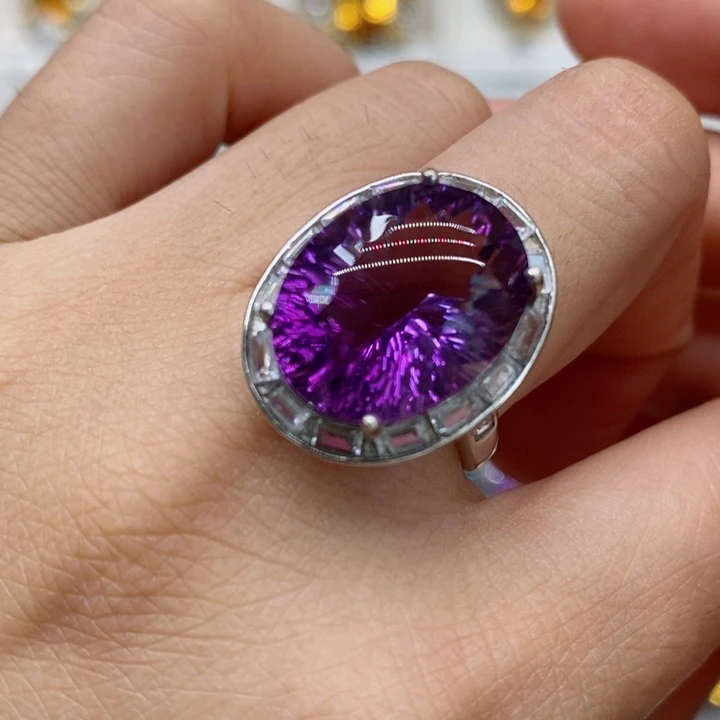 水晶戒指银S925镶嵌天然水晶戒指