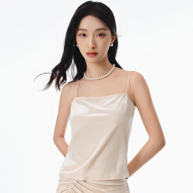 直播专享三醋酯丝绒小吊带背心时尚通勤打底衫DOUBLOVE贝爱春季款