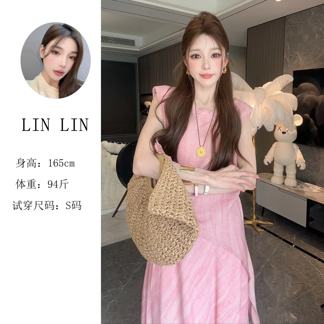 【琳琳】夏季休闲时尚套装圆领无袖绑带收腰显瘦半身裙两件套2816