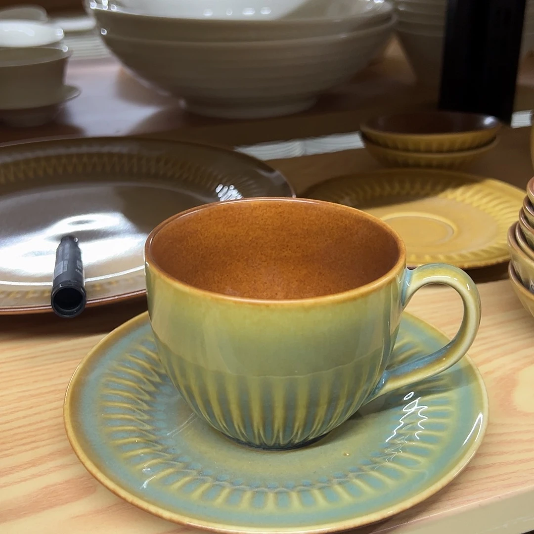 新骨瓷151微瑕素彩绿咖啡杯套组