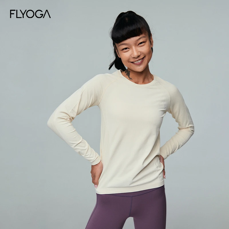 FLYOGA上衣瑜伽服女专业运动T恤长袖修身显瘦跑步普拉提33401