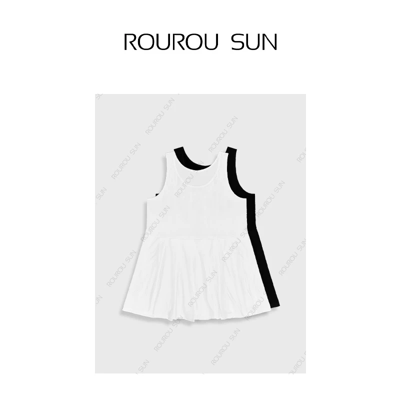 25385韩版圆领百褶下摆设计感无袖背心裙女减龄气质叠穿上衣