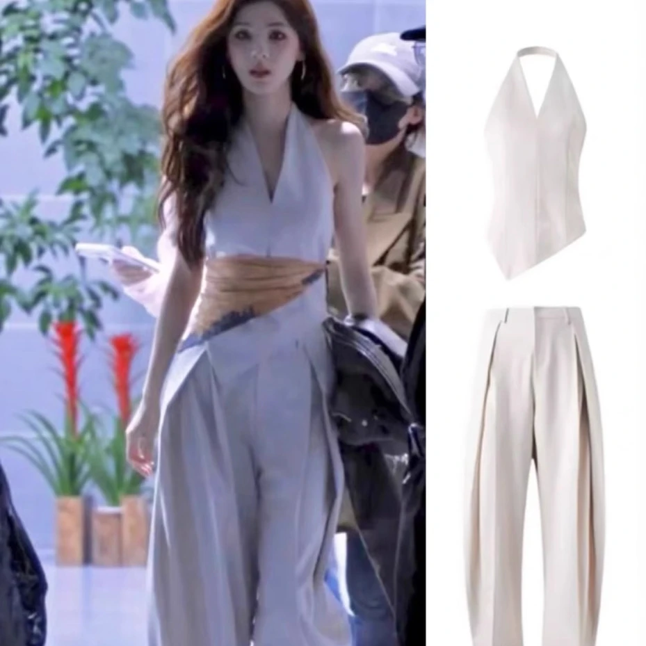 张予曦同款白色马甲背心女2025新款夏季高级感百搭西装阔腿长裤子