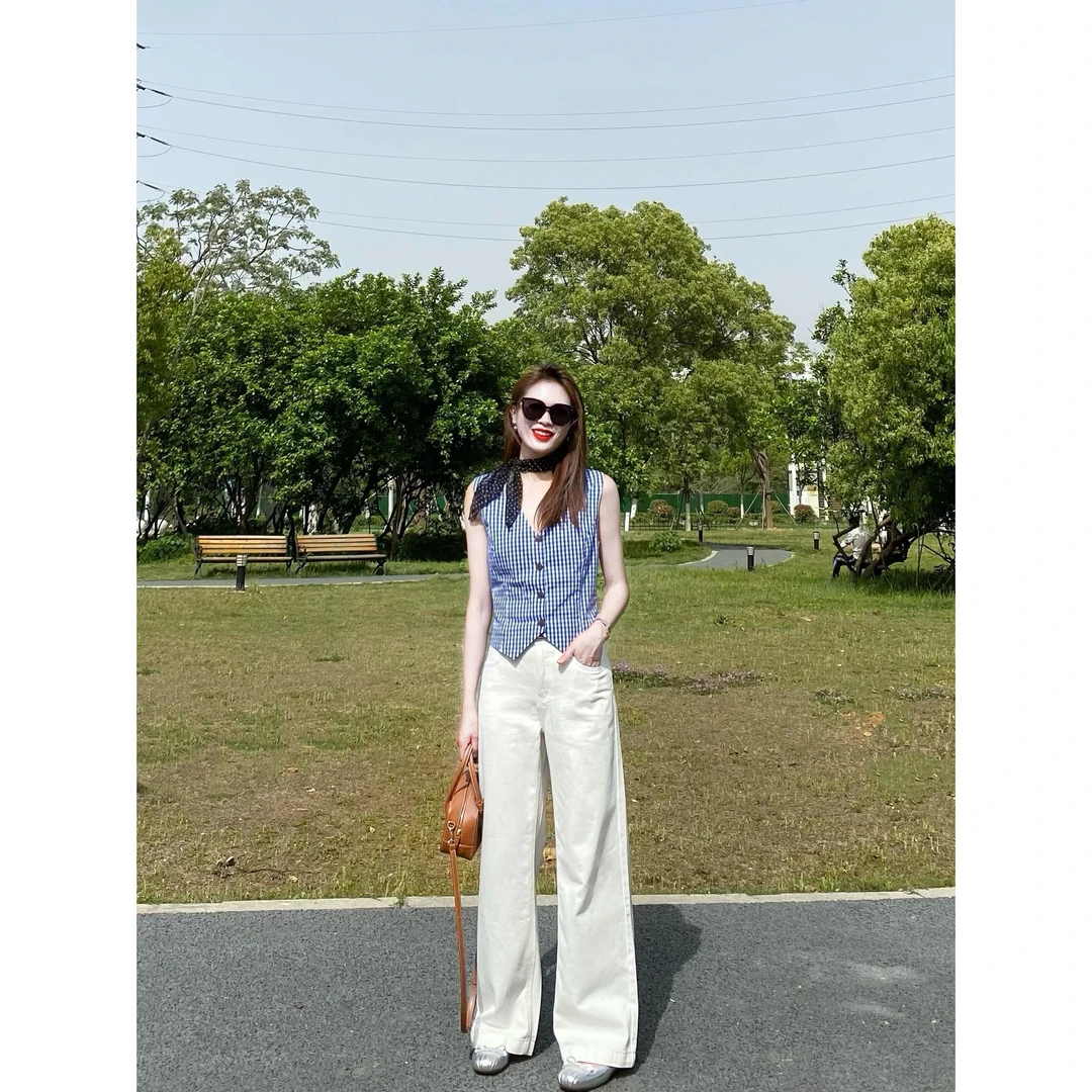 清冷感贵系衣服无袖上衣气质洋气休闲甜美可爱风格衣服白色裤子