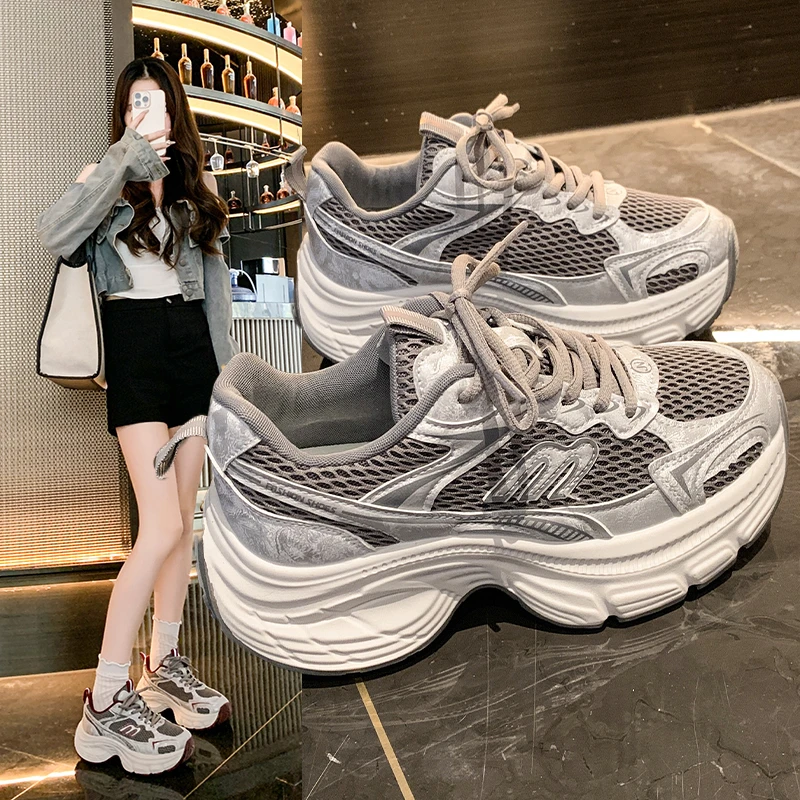 欧洲站老爹鞋女2025秋季新款厚底增高时尚轻便运动休闲鞋老爹鞋