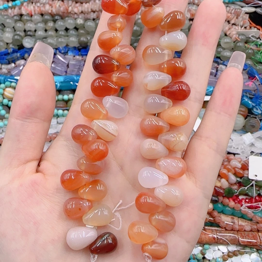 未镶嵌玛瑙/玉髓珠宝半成品红玛瑙水滴一条40颗