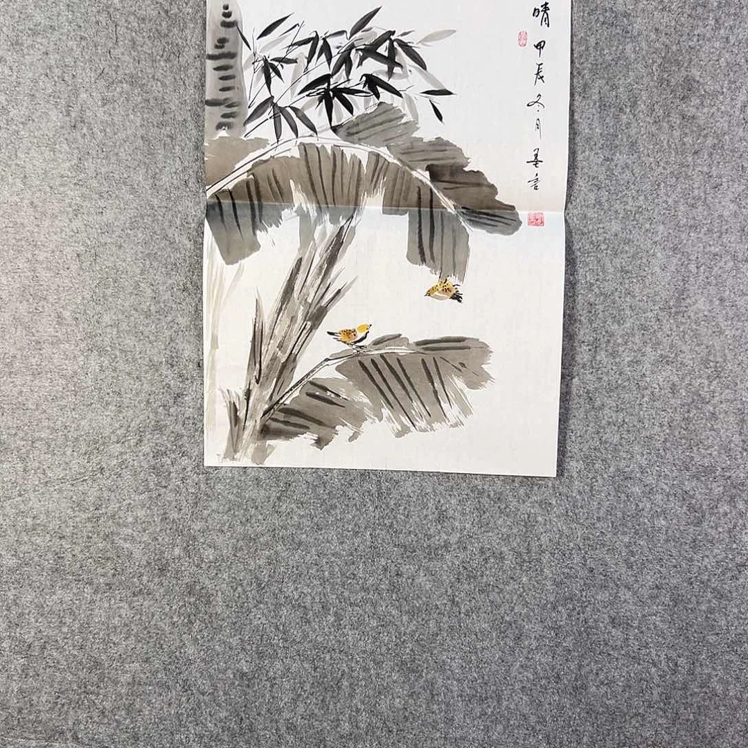 国画338 花鸟在树丛的顶端鸣叫叫声中