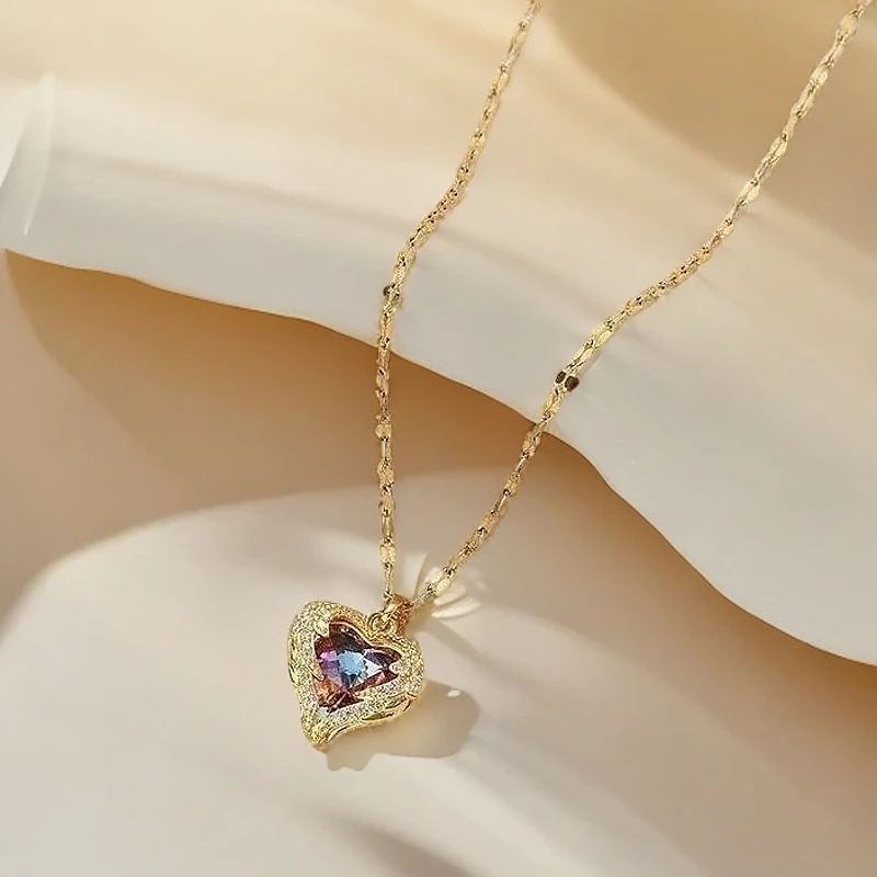 百搭 轻奢 海洋之心 七彩石项链吊坠 QCS+ZZSL－YSY-1C