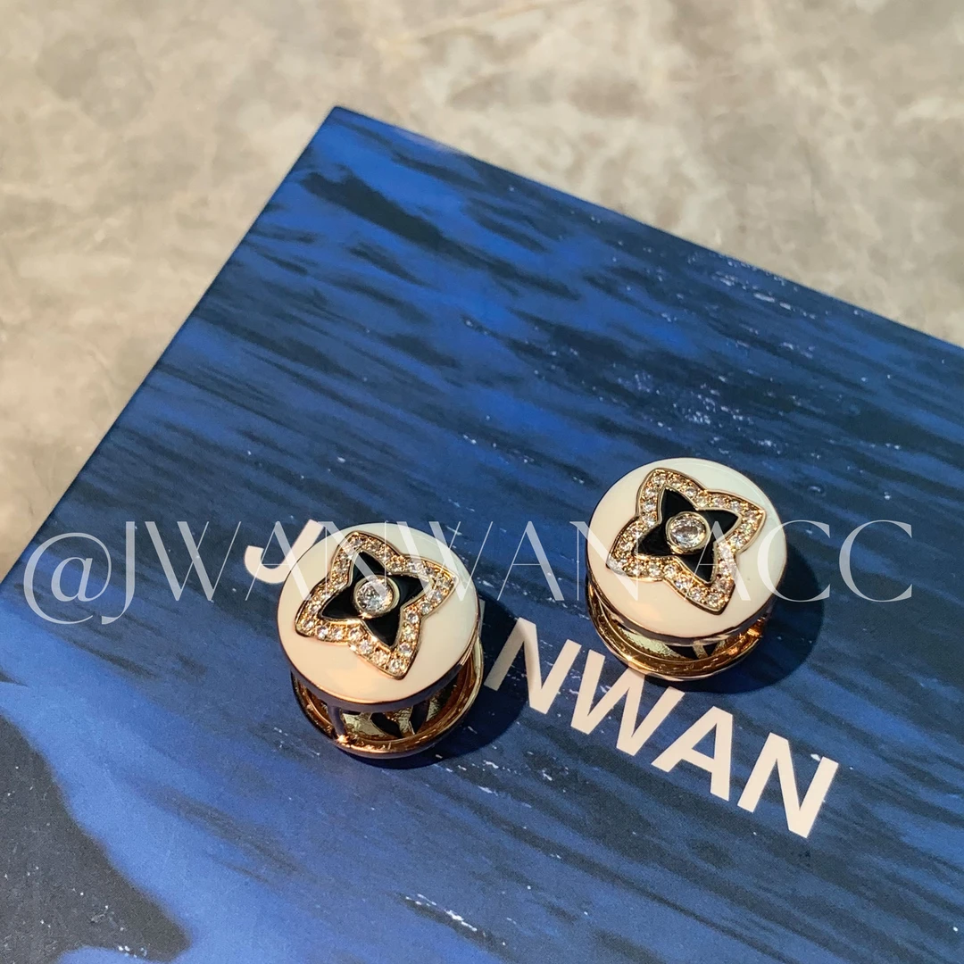 铜合金锆石耳饰 设计师双面戴白珐琅复古耳扣