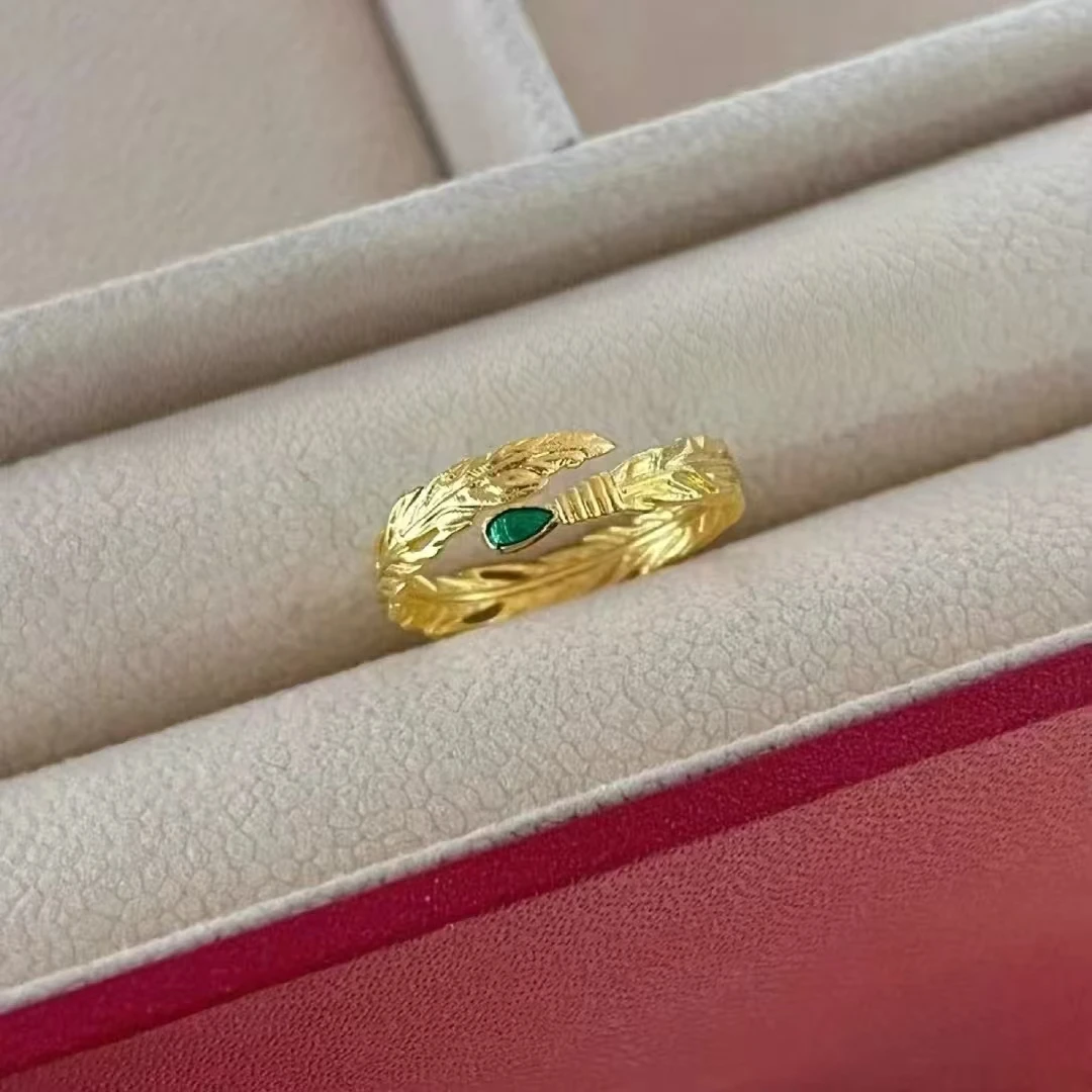 羽毛珐琅尾戒黄金戒指气质清冷送礼好物