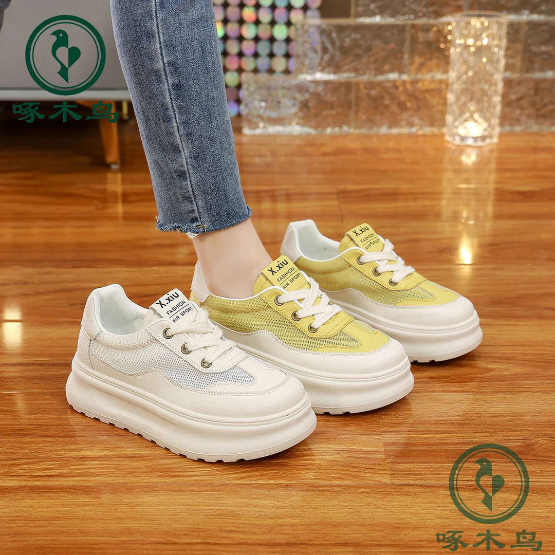 woodpecker/啄木鸟2025小白鞋百搭夏季厚底运动透气网面时尚女鞋