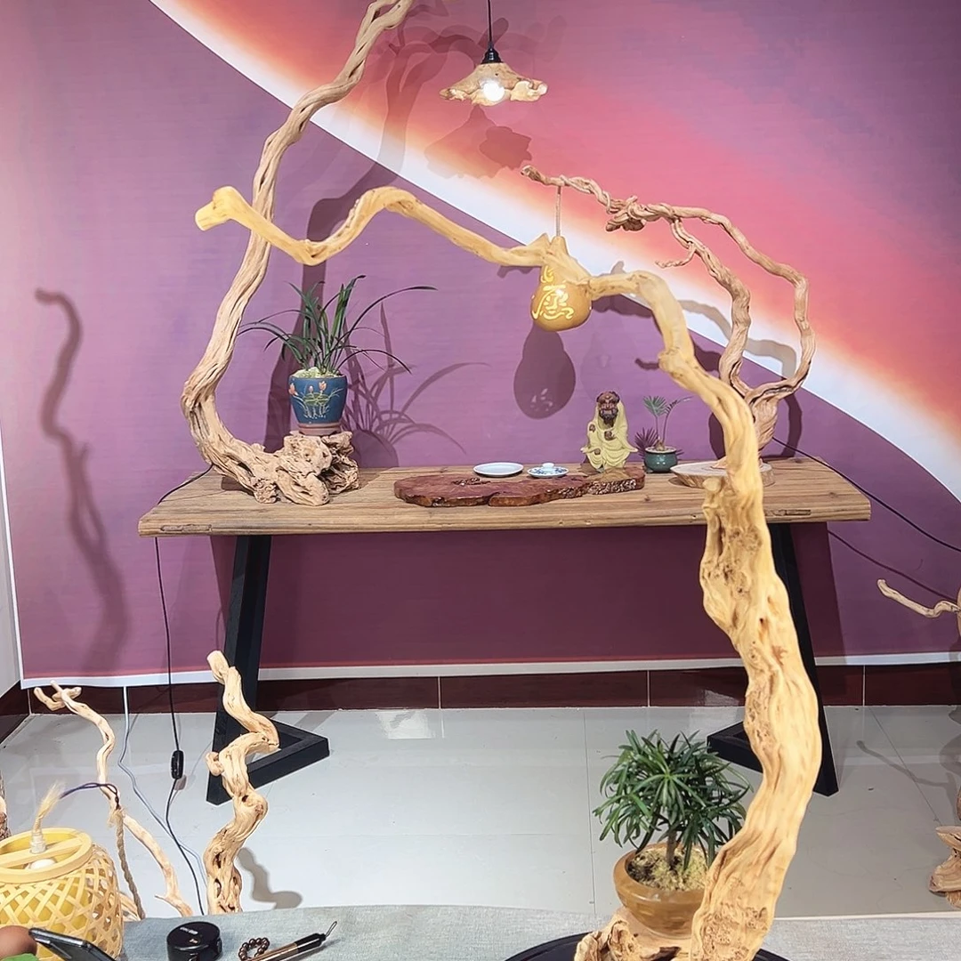 新***)木天然根艺摆件灯架