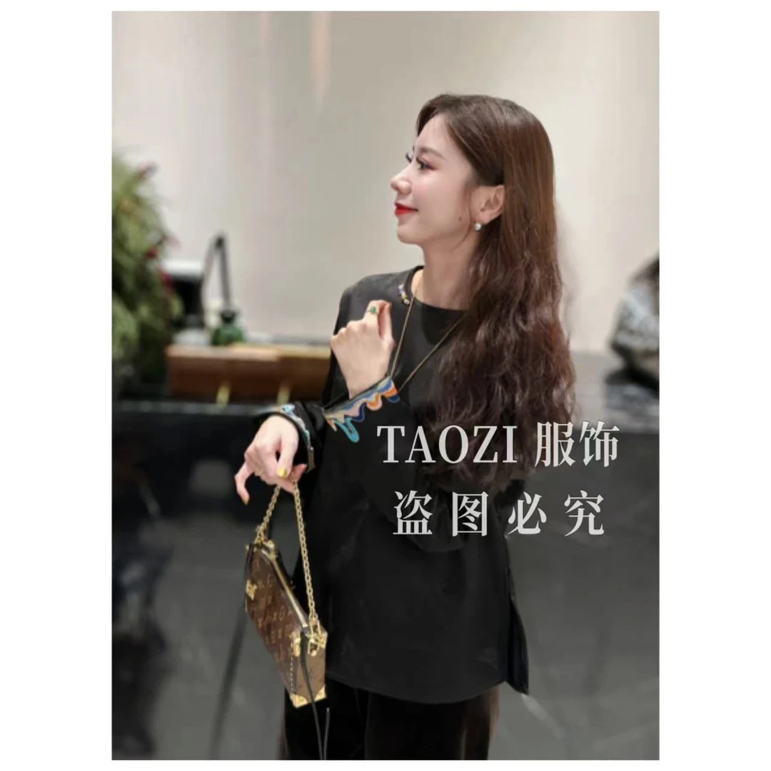 【桃子自制】12200 新中式袖口刺绣气质加绒上衣衬衣