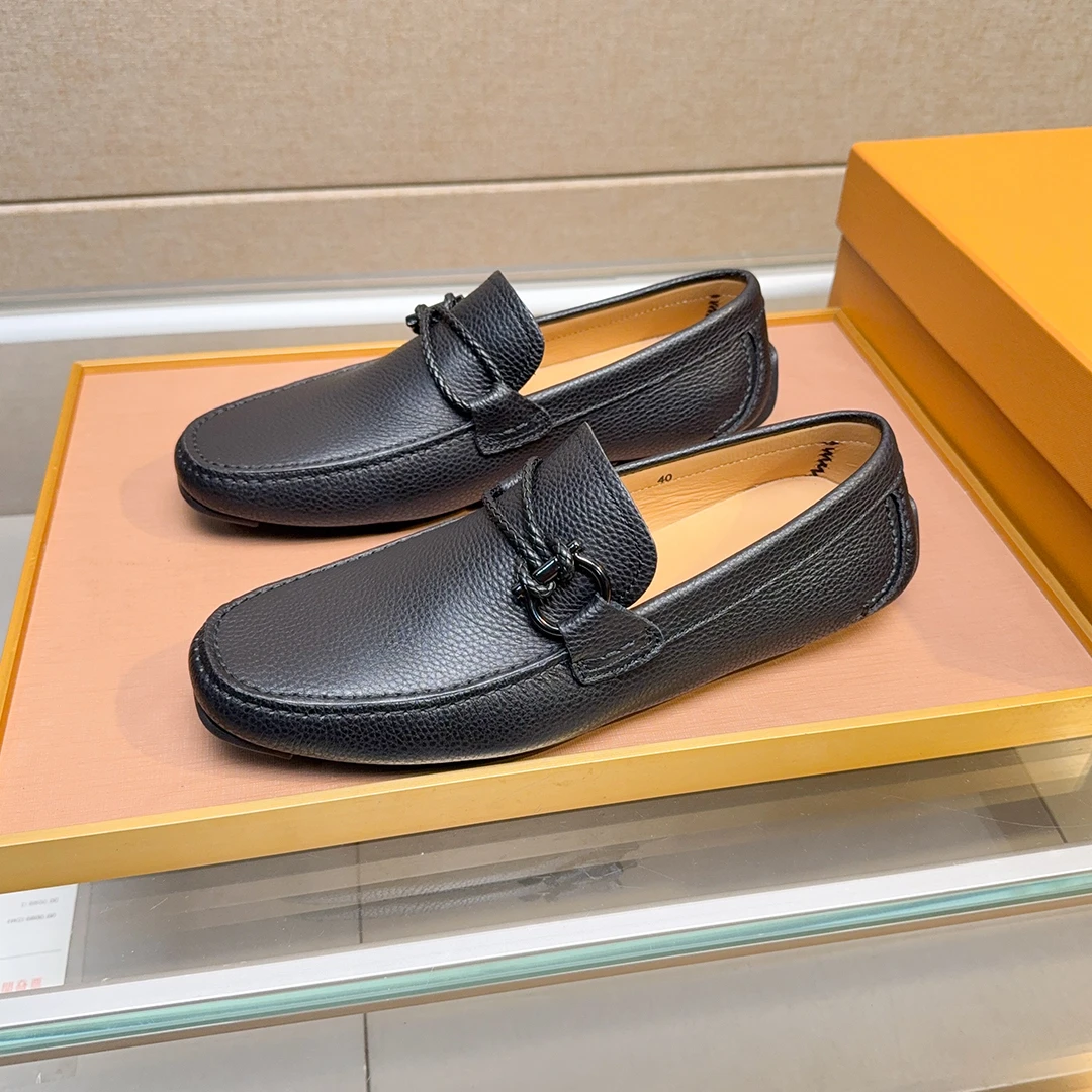 菲家同款荔枝纹豆豆鞋乐福鞋黑色透气大牌平替驾车豆豆鞋潮男男鞋