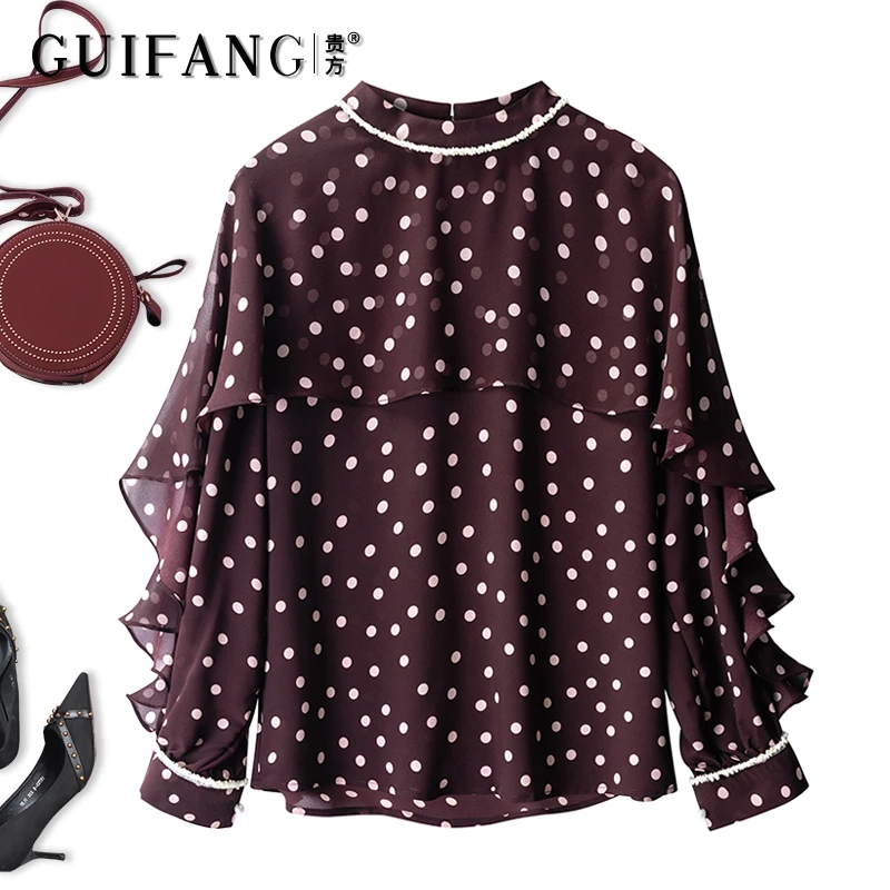 贵方女士法式衬衫轻奢高级感减龄洋气遮肚2025春季荷叶边波点上衣