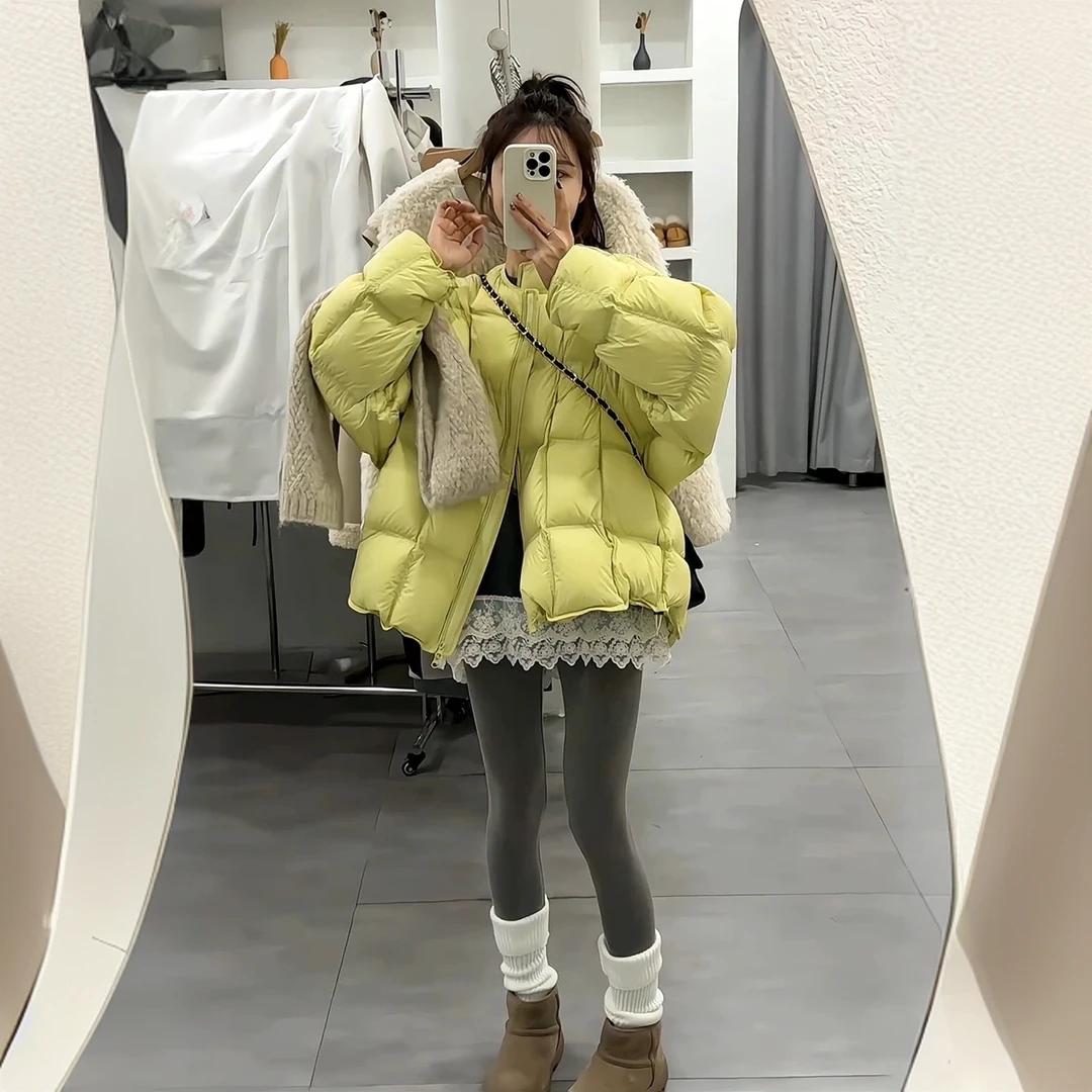 洋气方块圆领羽绒服女款2024冬季新款加厚云朵方格白鸭绒洋气外套