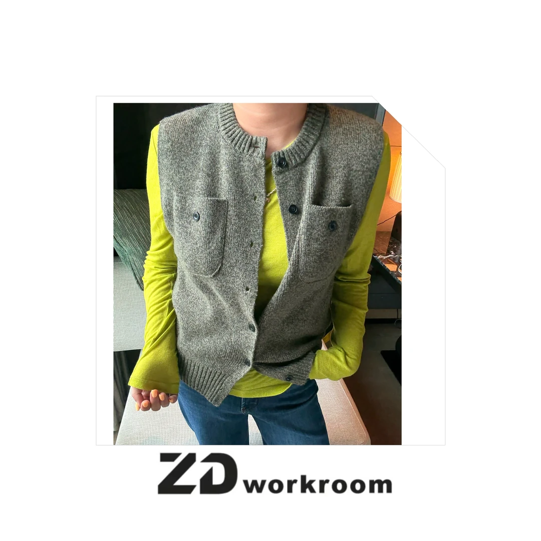【Z.D/WORKROOM】25/26秋冬老钱风精纺羊毛苔藓绿开衫毛衣