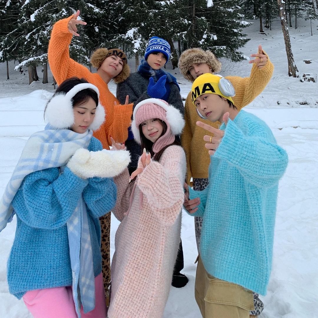 Holocene美式潮牌秋冬款华夫格圆领毛衣情侣百搭宽松针织衫JY2539