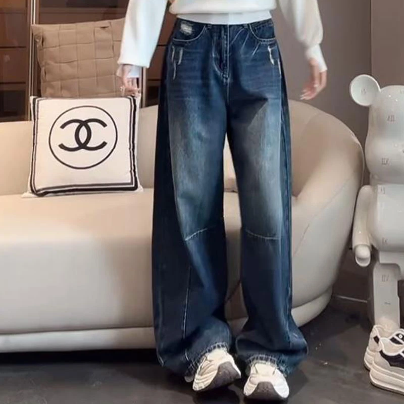 2025早秋新款百搭宽松弯刀裤女士显瘦气质裤子垂感高腰阔腿牛仔裤