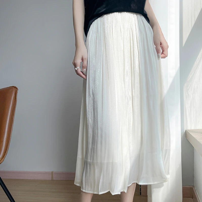 流光纱显瘦半身裙女夏季新款轻奢气质大裙摆高腰中长款A字裙鎏璃