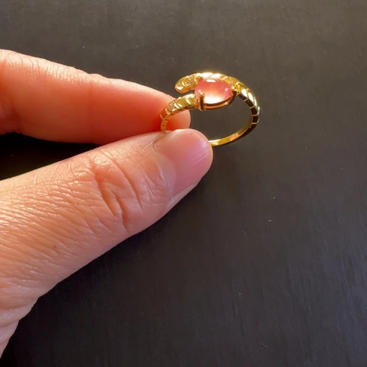 菱锰矿（红纹石）戒指银S925镶嵌花*