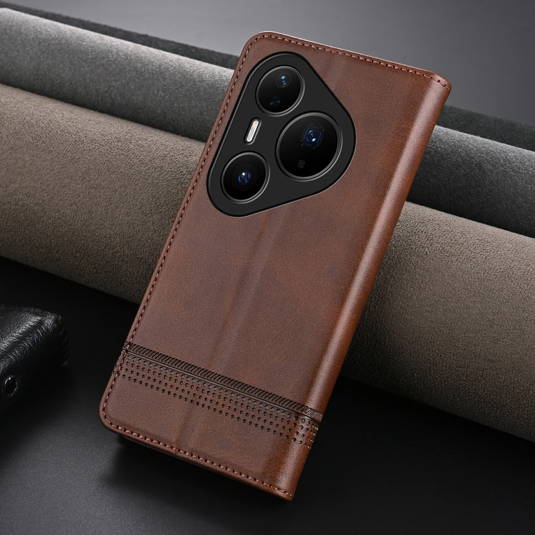 【高档牛纹+磁吸翻盖皮套】适用华为Pura80Pro/+手机壳商务全包防摔
