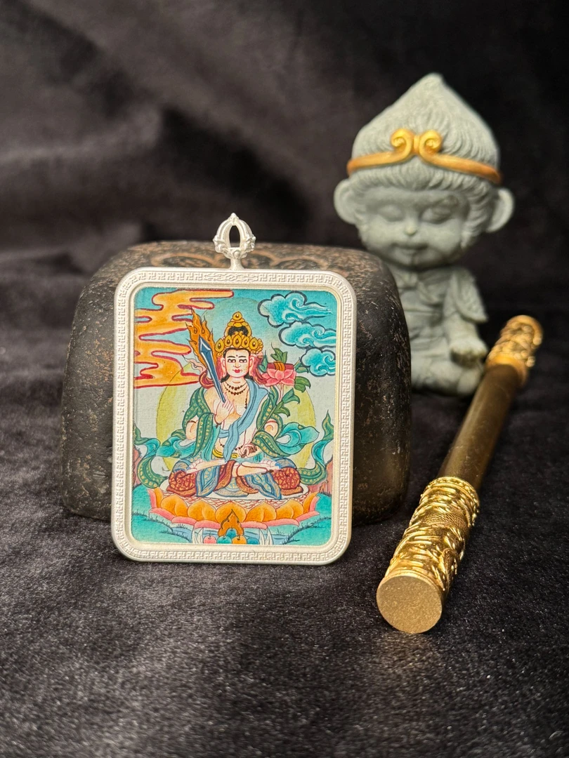 【虚空藏菩萨】手绘 牛虎本命佛虚空藏 唐卡吊坠 4×5厘米