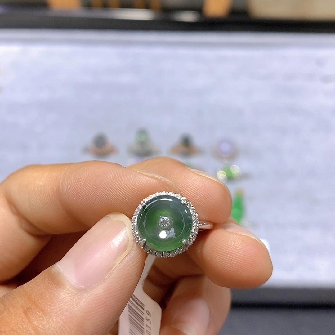 翡翠戒指银S925镶嵌11号