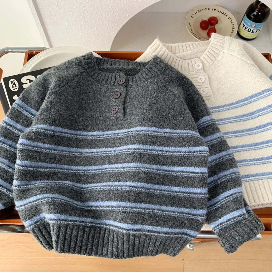 秋冬撞色条纹休闲风男童毛衣针织衫休闲上衣秋季儿童毛线衣