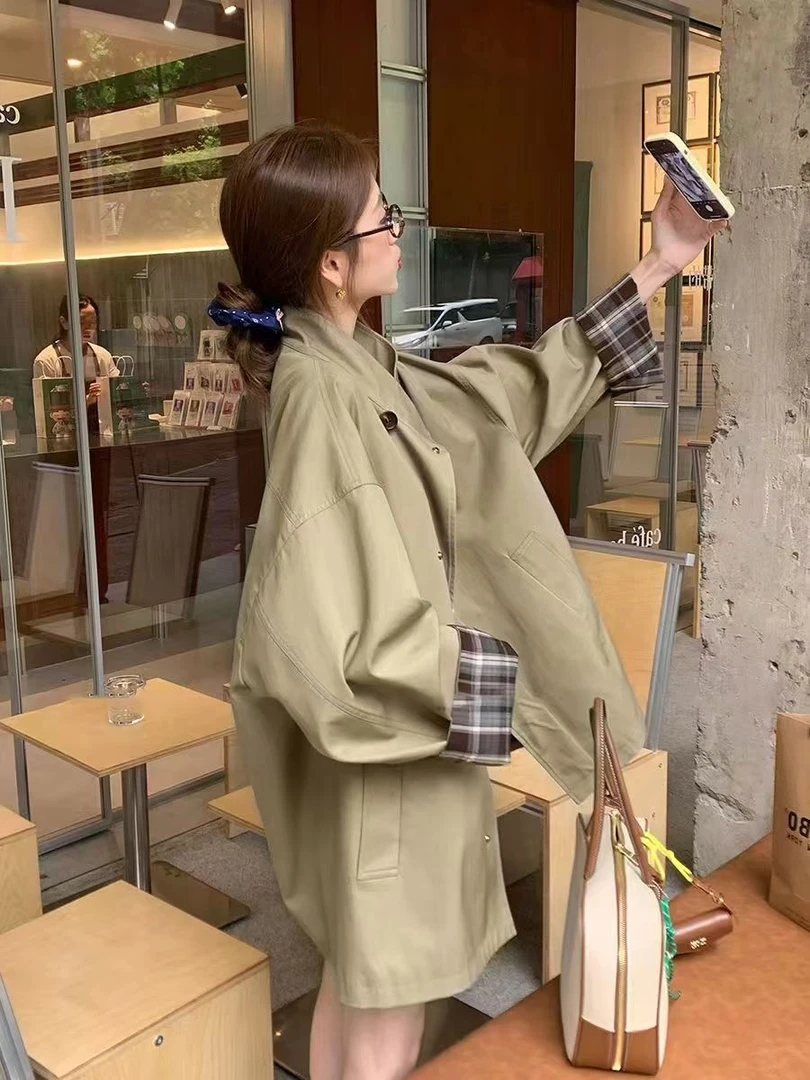 【25早秋】ins韩版长袖显高显白学院风中长款风衣大牌款休闲风上衣