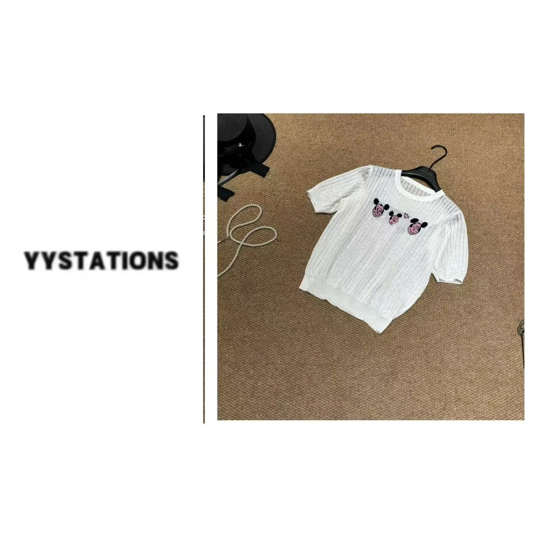 YYSTATIONS 【三只老鼠！】米奇刺绣冰丝百搭T恤-4092