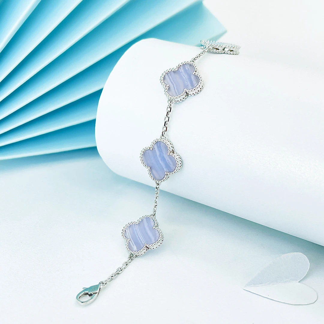 卡伊珠宝18K金四叶草五花手链女紫玉髓AU750彩金手链（重金版）