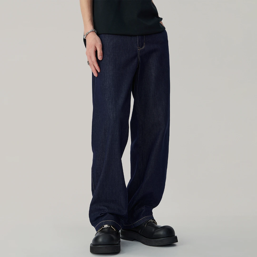 春夏薄款美式丹宁原色桑蚕丝牛仔裤男生高街休闲裤子男宽松直筒裤
