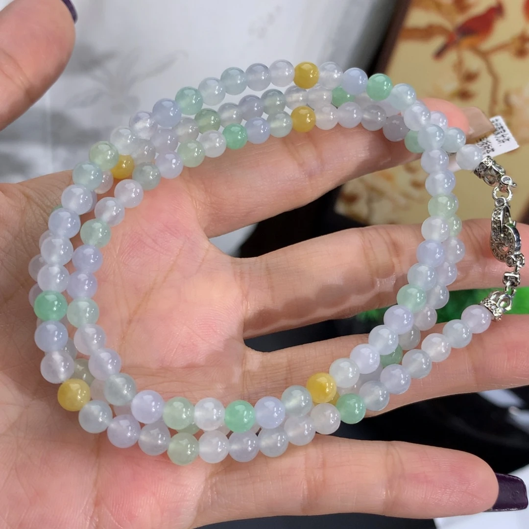 翡翠未镶嵌手串卡5冰胶多宝项链