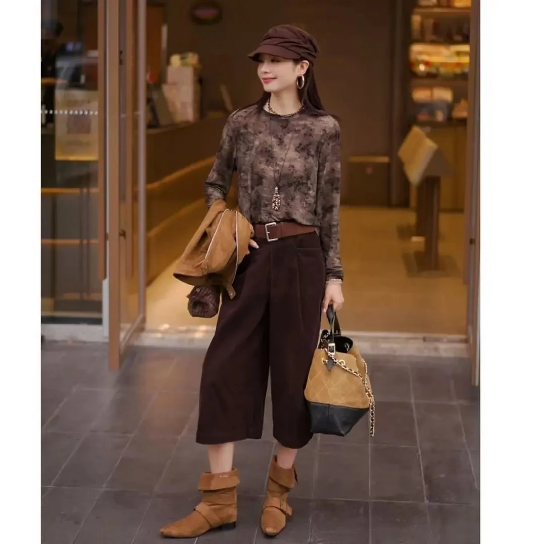 秋季新款气质短款复古小香风外套+扎染上衣+七分裤BB50398