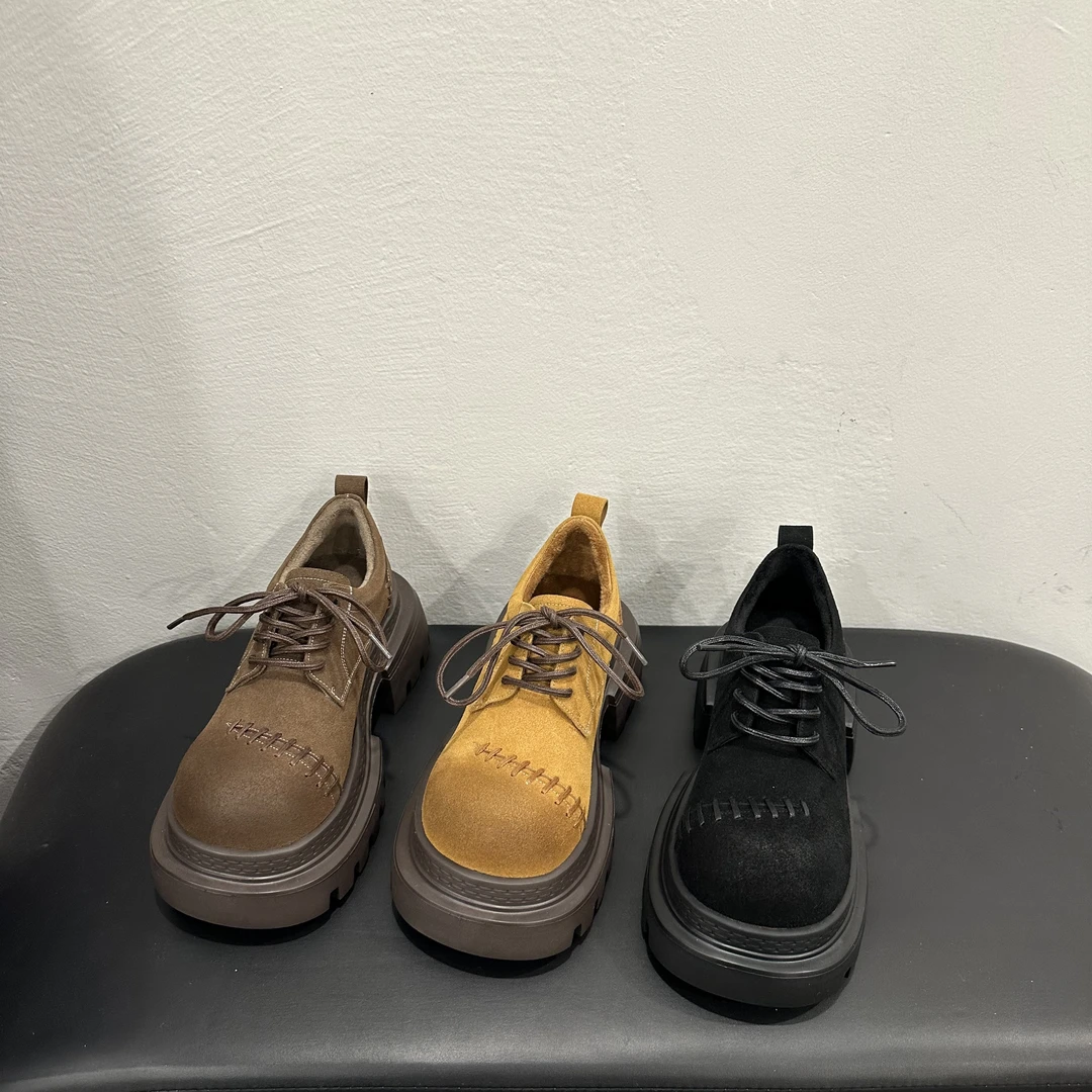 2025秋冬新款系带女鞋圆头通勤薄款时尚乐福鞋