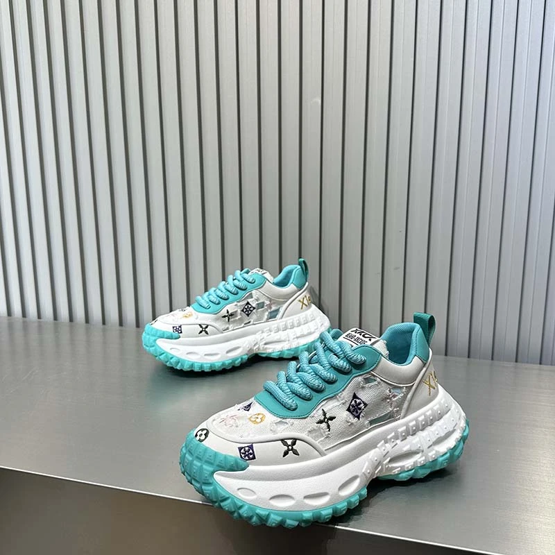 欧洲站时尚轻奢印花老爹鞋2025年夏季款透气布面增高轮胎底老爹鞋