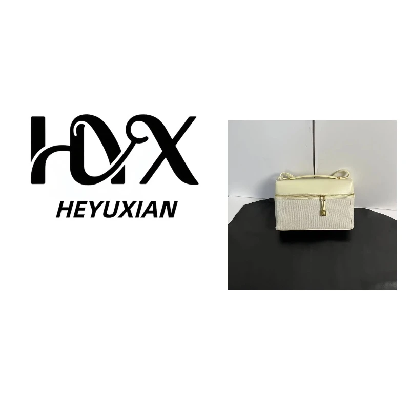 2025款轻奢时尚帆布真皮拼接手提单肩斜挎包LP-27深米拼白