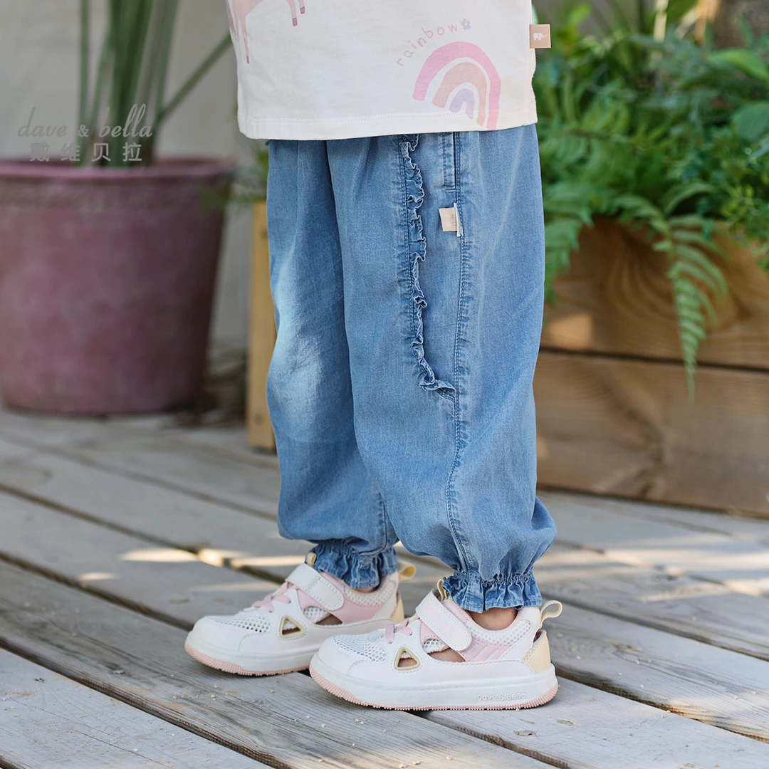 戴维贝拉女童牛仔裤秋季新款夏装儿童洋气裤子宝宝莱赛尔长裤童装